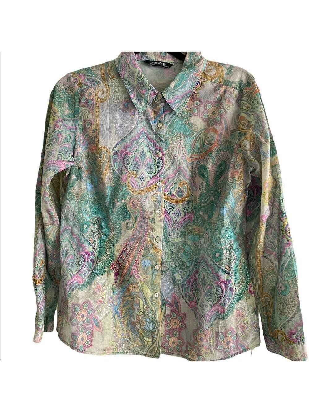 CHARLIE B Long sleeve blouse, Spring colors, Women’s, Size S/M?